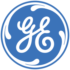 General electric logo: white ge monogram inside a blue circular emblem with decorative swirls.