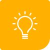 Light bulb icon on an orange rounded-square background, symbolizing an idea.